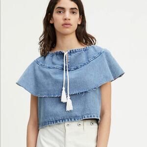 Levi’s Made & Crafted Denim Ruffle Top XS Y2K Western Chic Clean Girl Aesthetic